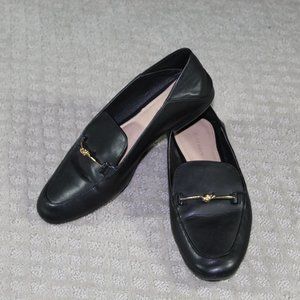 Pure Navy Size 9 Black Almond Toe Flats with Metal Knot Accent